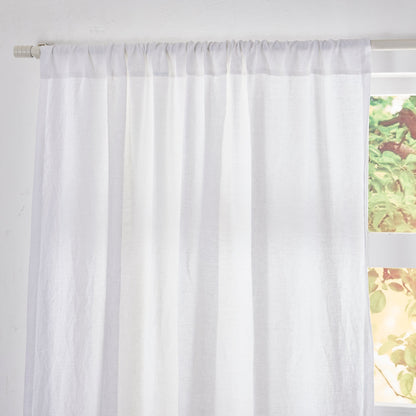 Rod Pocket Top of Optic White Linen Curtain