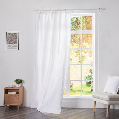 Optic White Linen Curtain With Tie Top