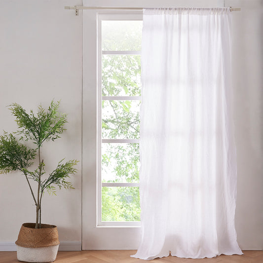 White Linen Curtain with Embroidered Edge