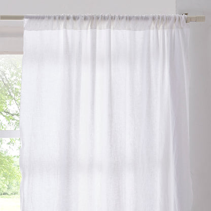 Rod Pocket Top of White Linen Curtain with Embroidered Edge