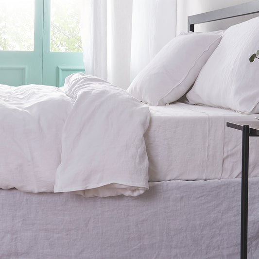 White Linen Duvet Cover with Embroidered Edge