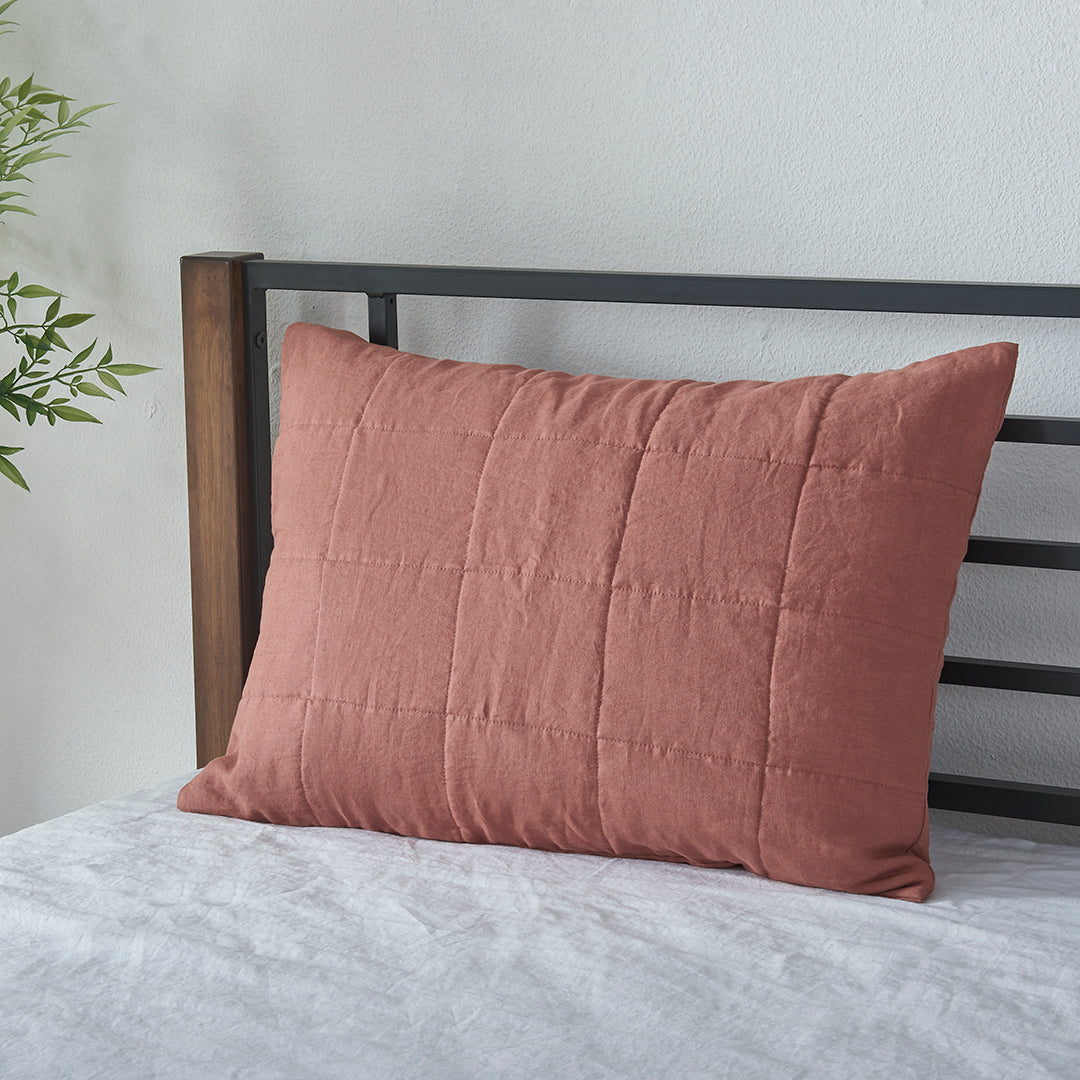 Rust Red Linen Quilted Sham