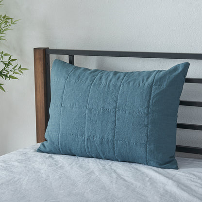 French Blue Linen Quilted Pillow Sham