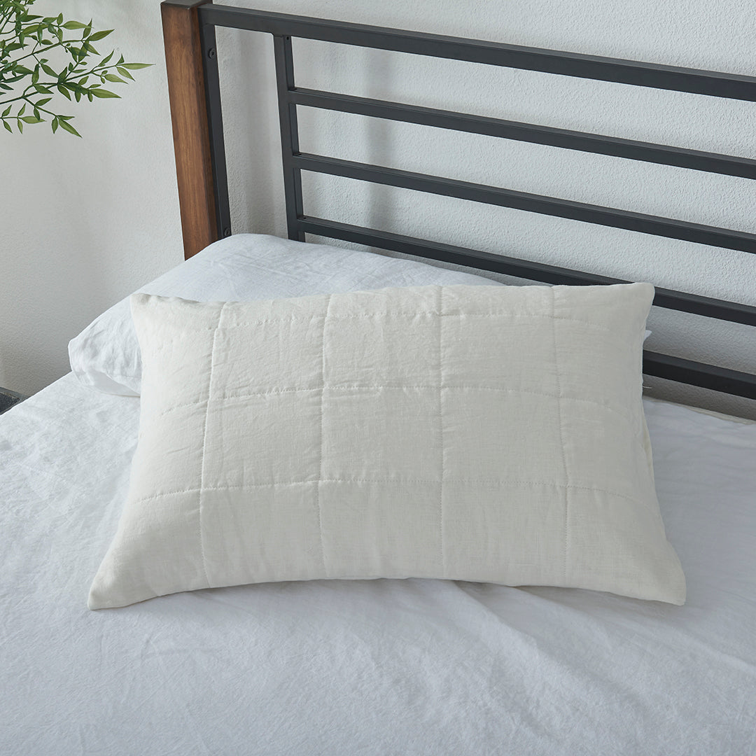 Ivory Linen Quilted Pillowcase Sham