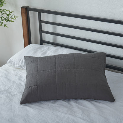 Dark Lead Gray Linen Quilted Pillow Sham