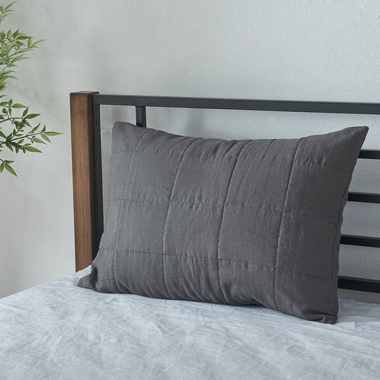 Lead Gray Linen Quilted Sham on Bed