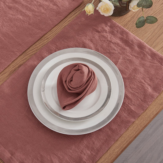 Rust Red Linen Napkin Rose on Plate