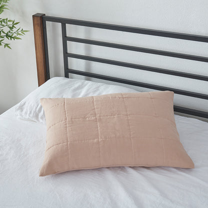 Nude Linen Quilted Sham Pillowcase on Bed